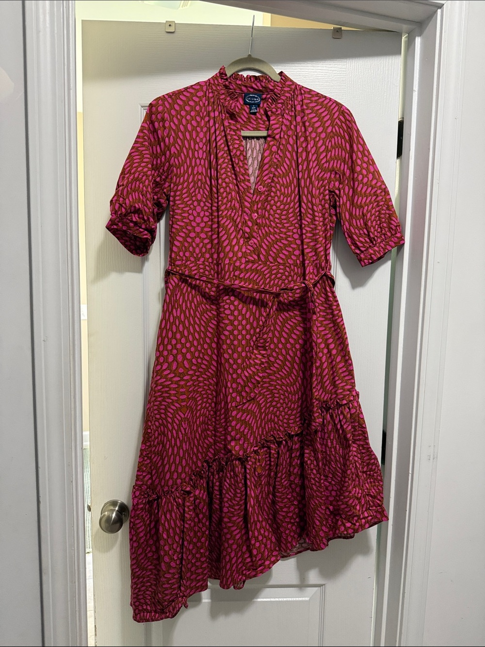 Women's Magenta Patterned High-Low Wrap Dress